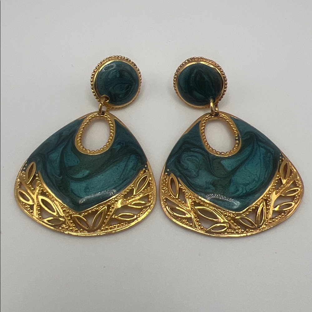 Edgar Berebi Vintage large enamel 80s post back dangle earrings Like New